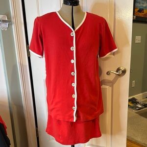 VINTAGE Red Button-Front Button front tunic & matching pencil skirt 100% cotton